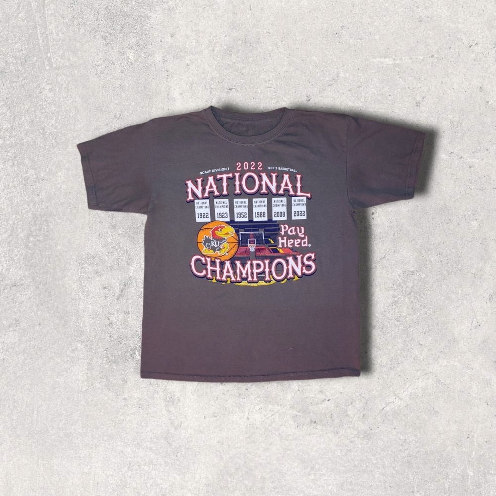 Unisex 2022 KU National Championship Grey Short Sleeve Tee